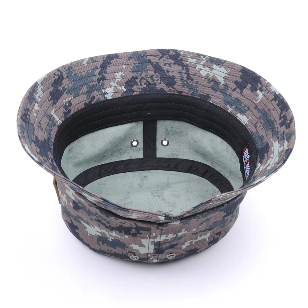 leather patch camo bucket hats, design logo camo bucket hats, custom camo bucket hats