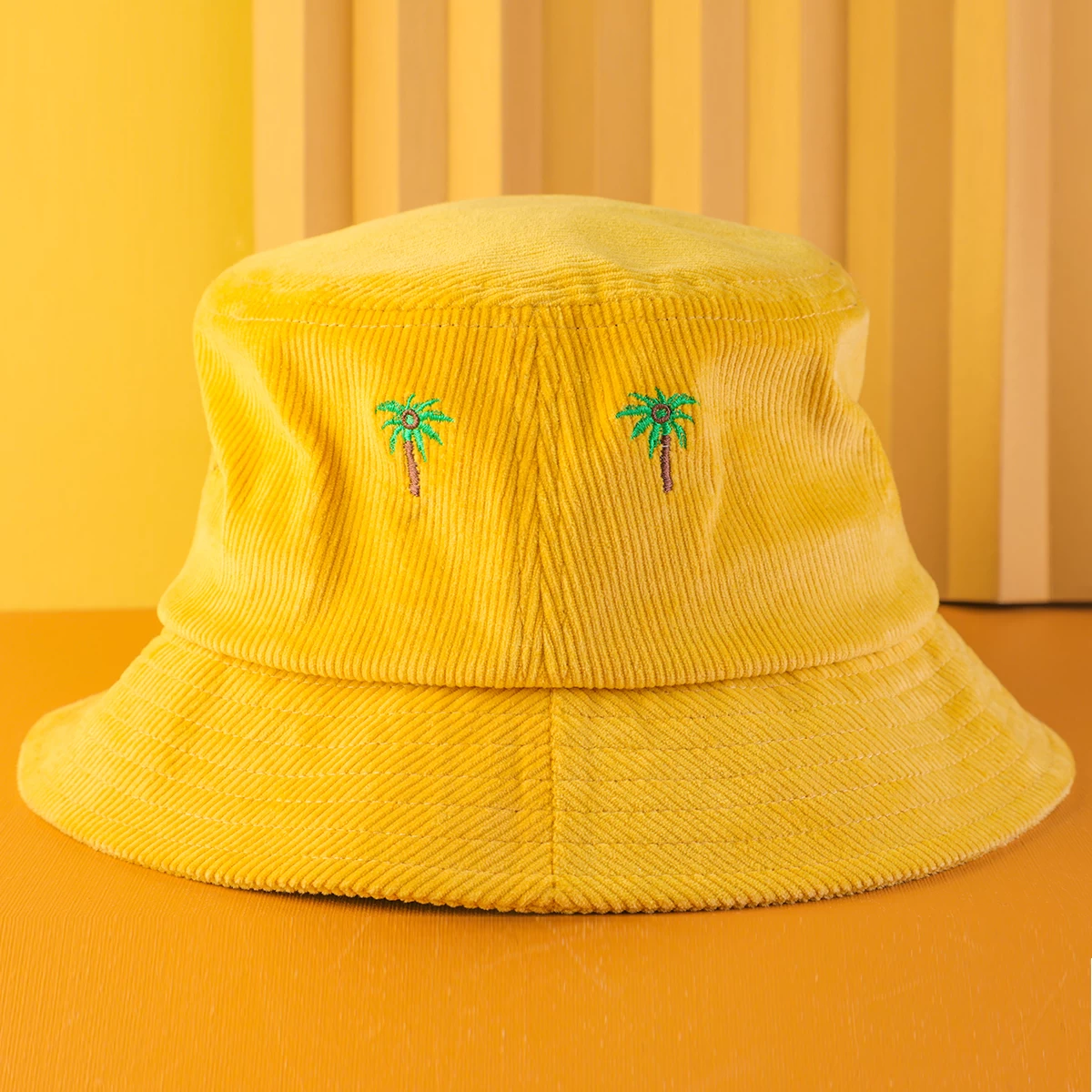 yellow corduroy bucket hats, embroidery vfa logo bucket hats