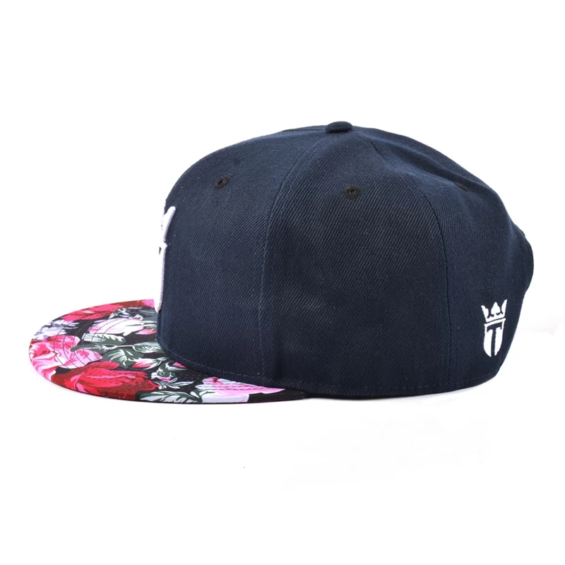 floral brim embroidery snapback hat, 3d embroidery cap manufacturer china, custom caps manufacturer china 