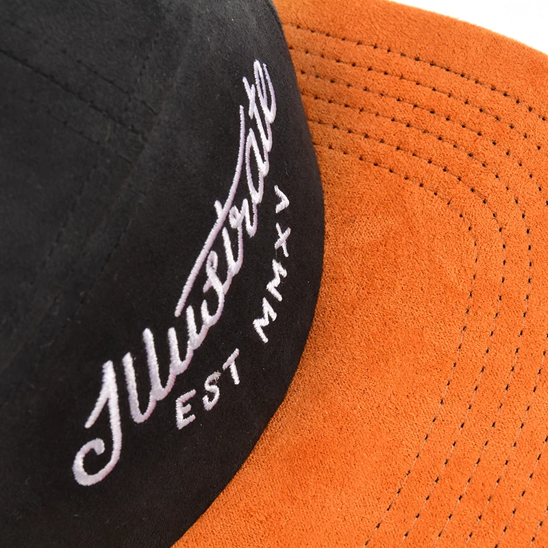 two tone suede 5 panels cap, design embroidery 5 panels cap, wholesale 5 panels hats
