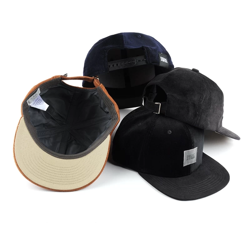 corduroy flat brim snap back flat hat supplier