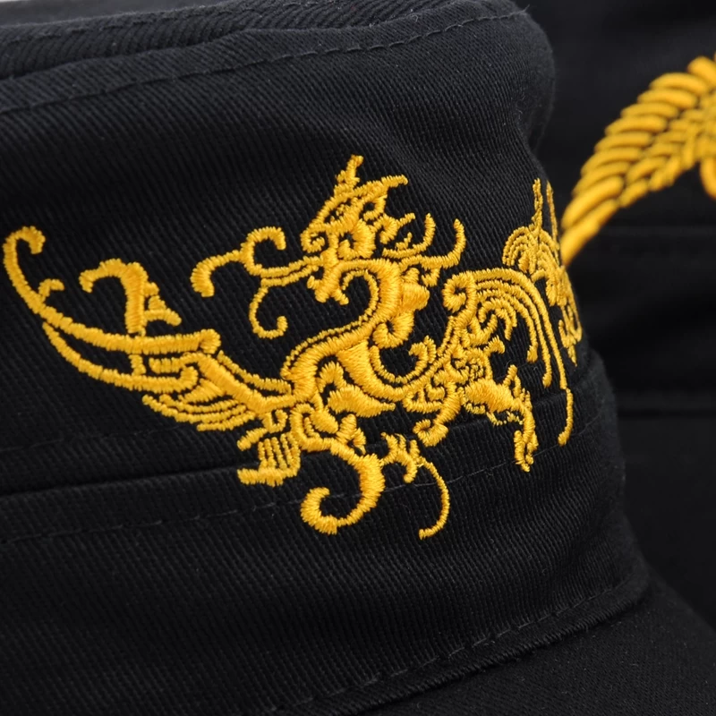 gold embroidery black military cap, plain design logo military cap, custom military cap on sale