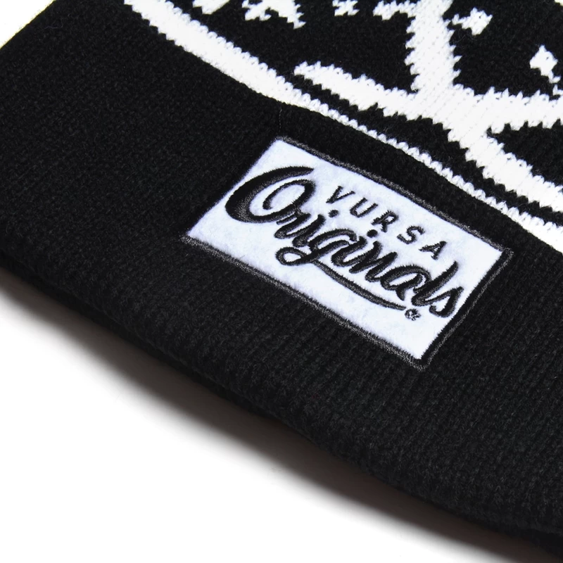 black knitted winter caps, jacquard logo patch winter knit hats, custom black winter beanies knit hats