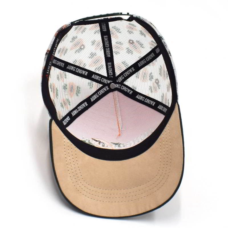 aungcrown logo trucker caps, 5 panels trucker hats, suede printing mesh trucker hats