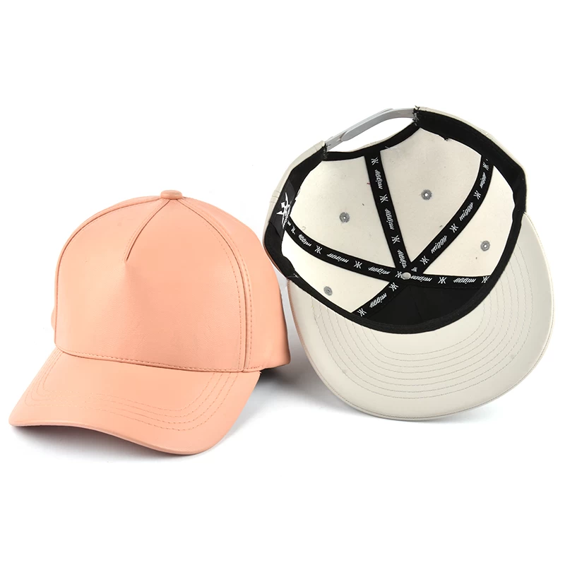 5 panels blank leather baseball cap, custom baseball snapback cap on sale