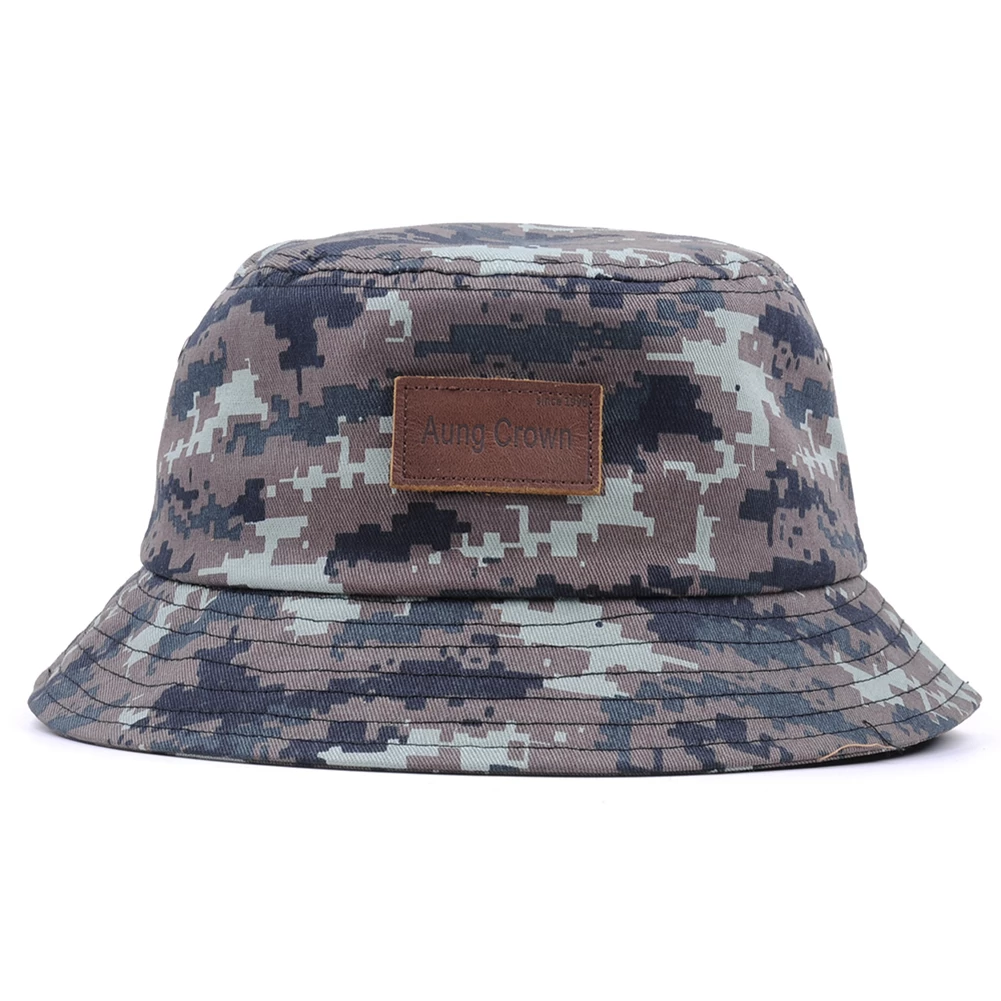 leather patch camo bucket hats