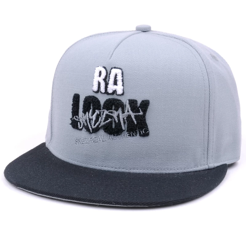 towel embroidery logo snapback cap, 5 panels snapback cap, high quality hat supplier china