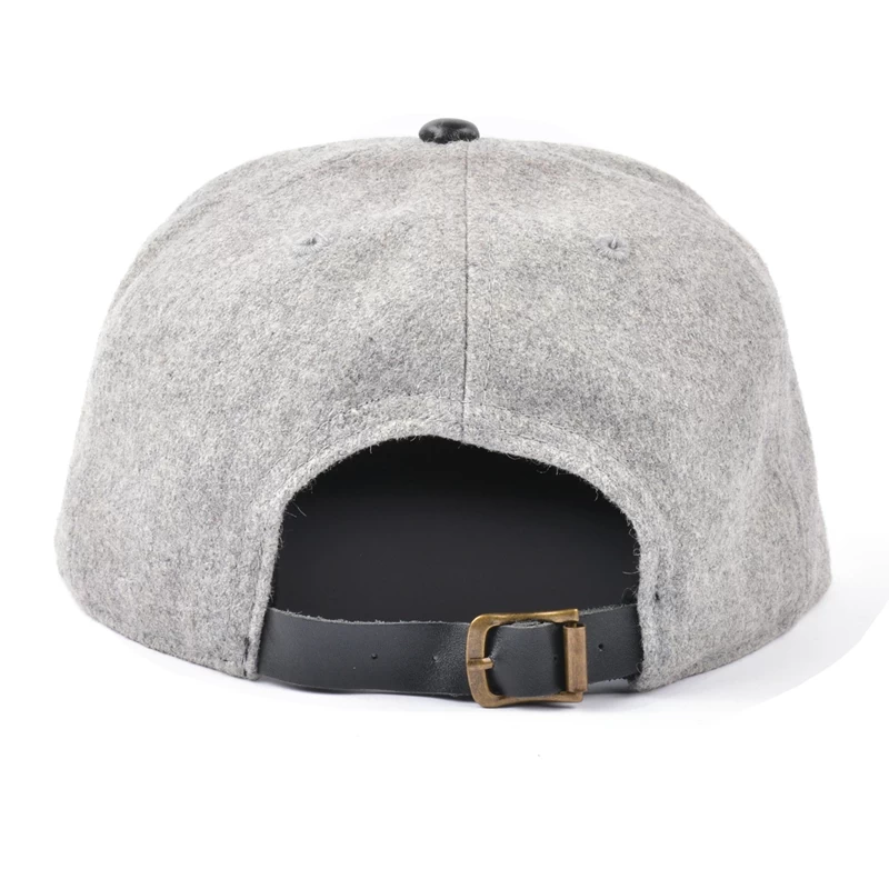 leather flat brim melton wool snapback cap, design your own snapback cap china, 6 panel snapback cap on sale