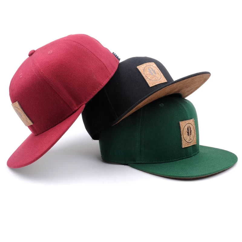 flat brim adjustable snapback cap, cork logo snapback cap, custom flat bill snapback cap