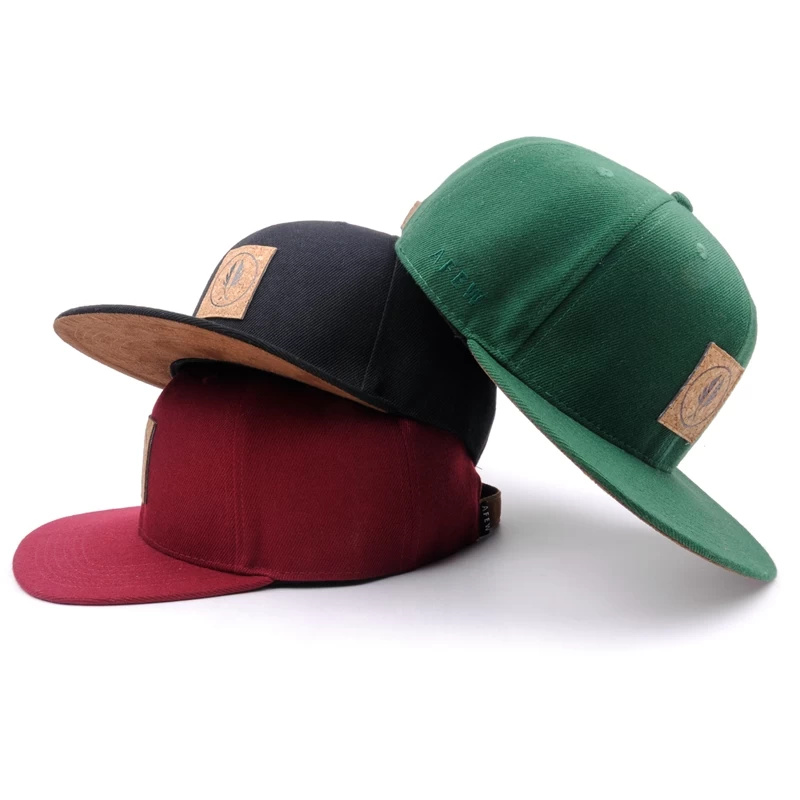 flat brim adjustable snapback cap, cork logo snapback cap, custom flat bill snapback cap