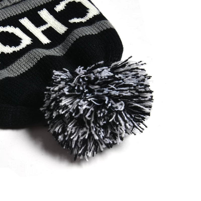 custom stripes pom winter knitted hats