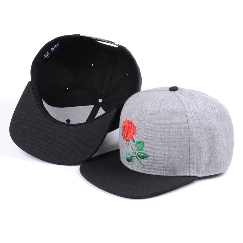 rose embroidery plain snapback caps, flat brim plain snapback caps custom, design logo custom plain snapback caps