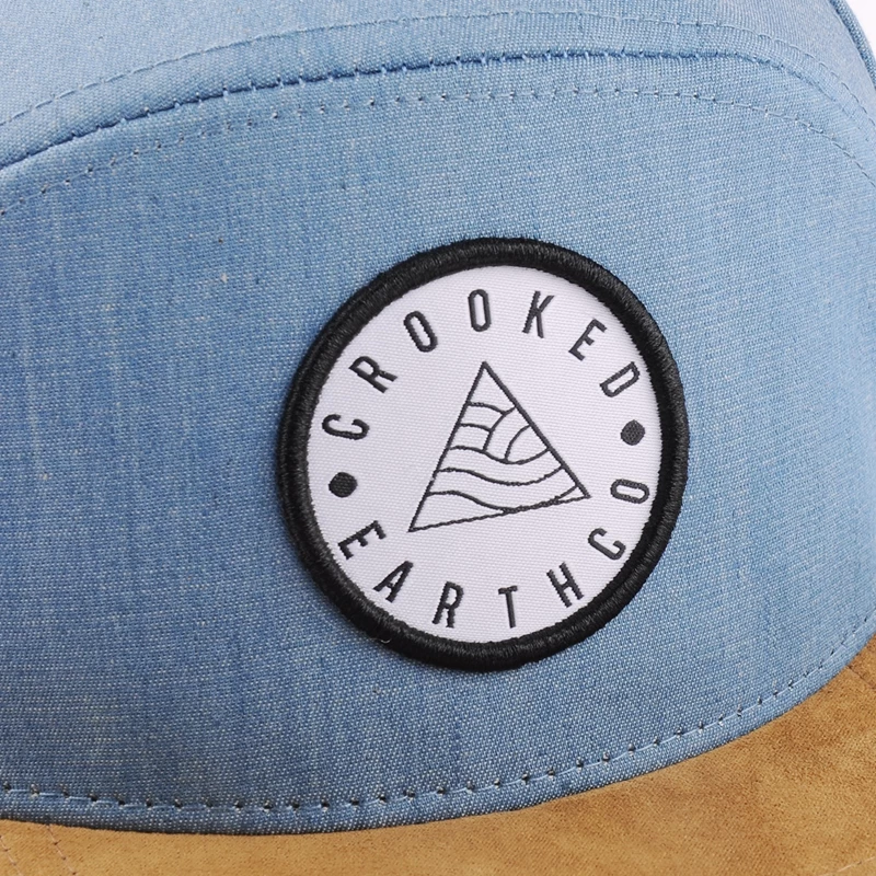 label patch snapback hats, suede flat brim snapback hats, 6 panel denim snapback cap on sale 
