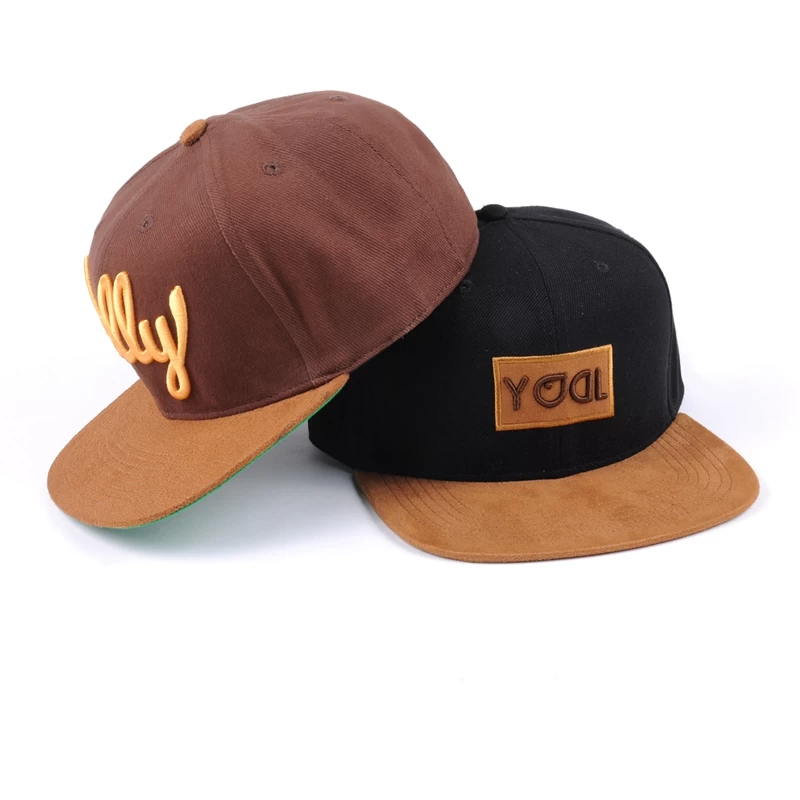 China 3d embroidery suede brim 6 panels snapbacks manufacturer