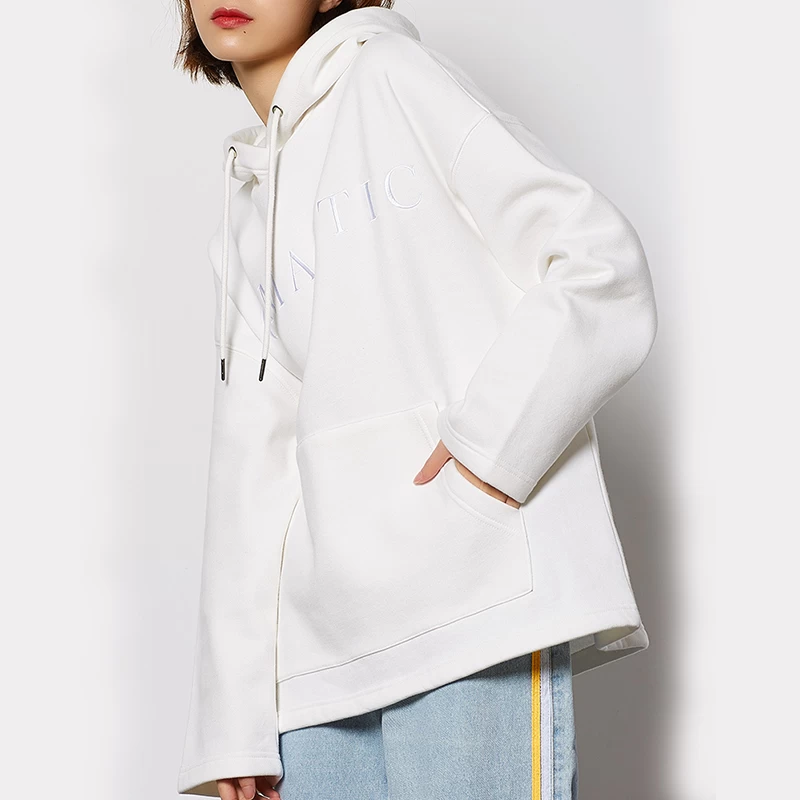 Basic solid color simple white embroidery hoodies with pocket