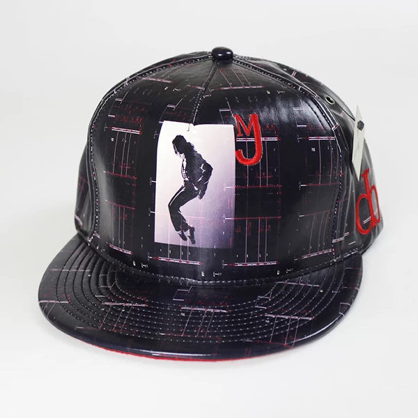 Black fitted leather snapback hat