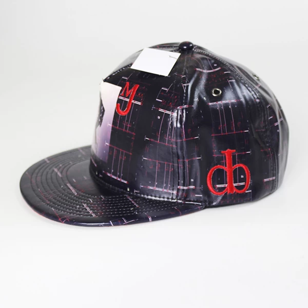 Black fitted leather snapback hat