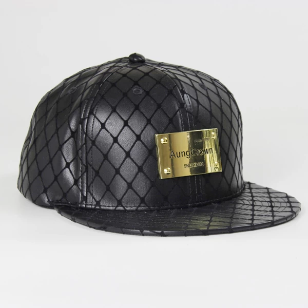 Black leather fitted snapback hat wholesale
