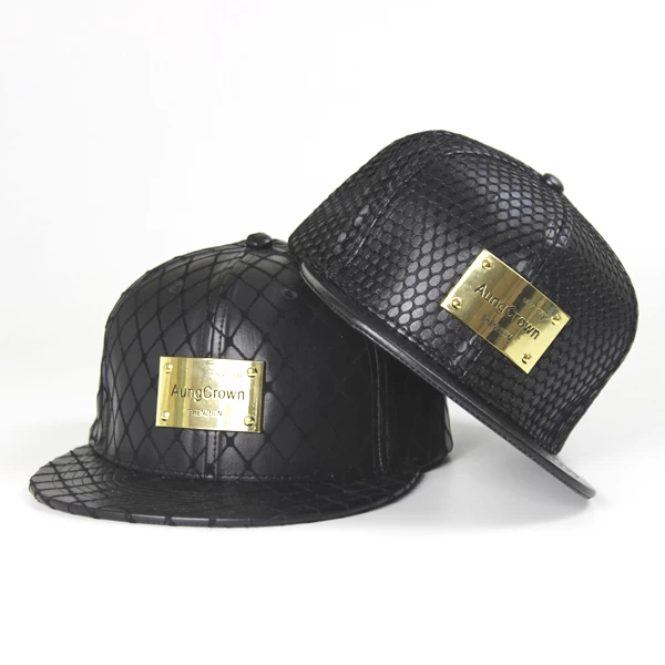 Black leather fitted snapback hat wholesale