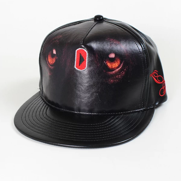 Black leather snapback hat wholesale custom,leather plain snapback cap