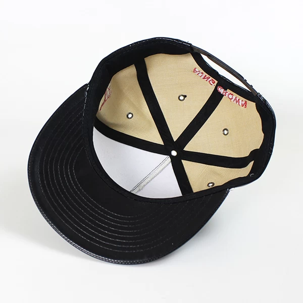 Black leather snapback hat wholesale custom,leather plain snapback cap