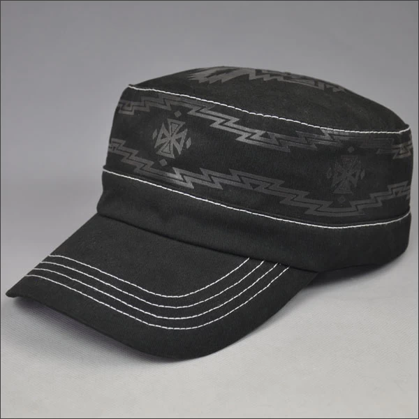 Black rubber printing cotton military cap