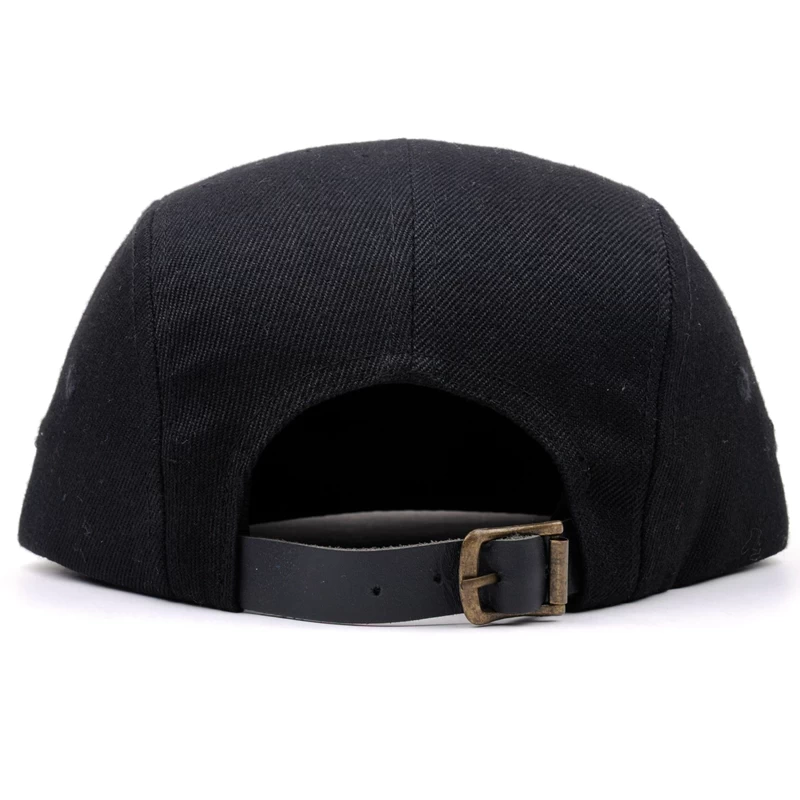 العرف الأسود 5Panel منقوش Snapback كاب