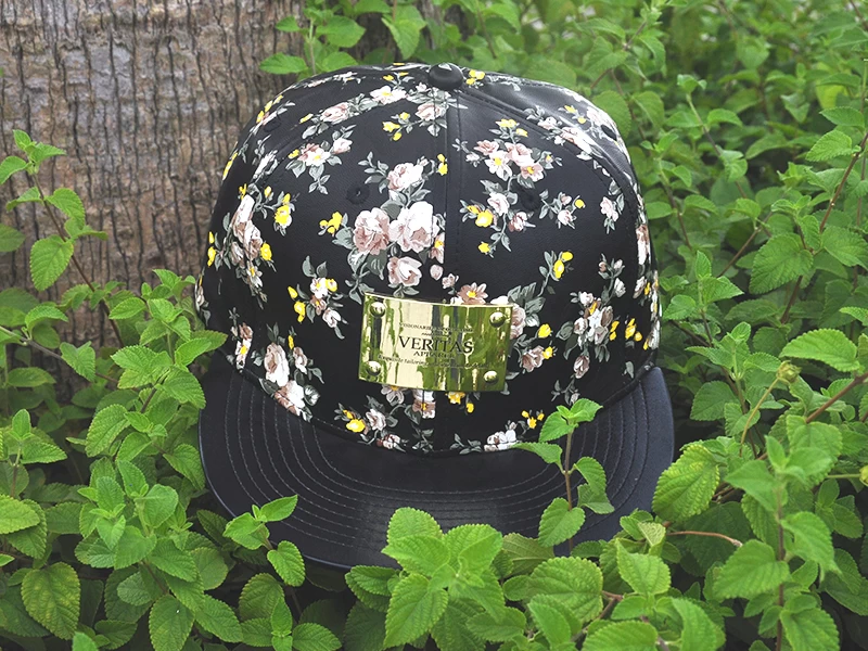 Custom hawaii floral pattern printing leather strap snapback cap hat