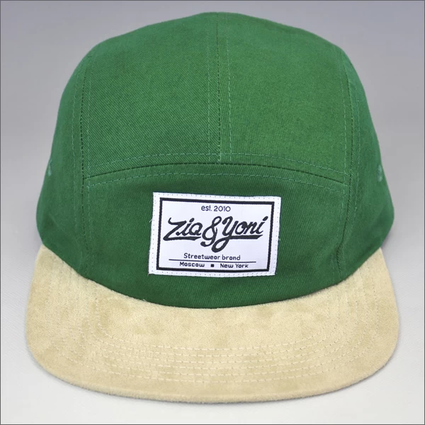 Custom woven label cotton 5 panel cap hat