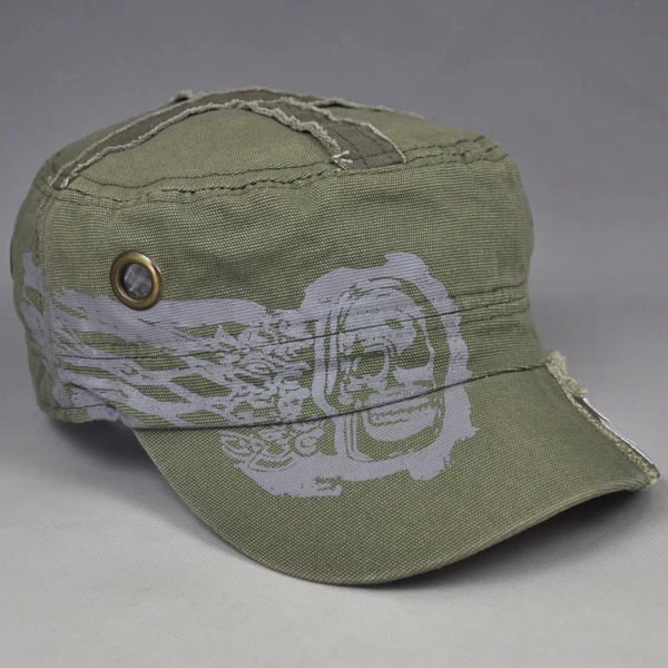 Leather brim printing military cap