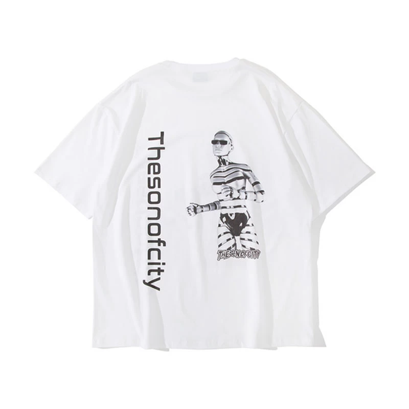 China White summer loose robot graphic printing t shirt for women manufacturer