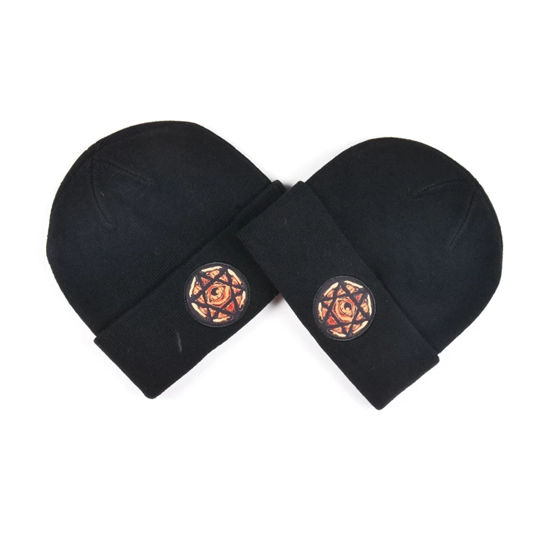 China applique logo black knitted caps custom factory manufacturer