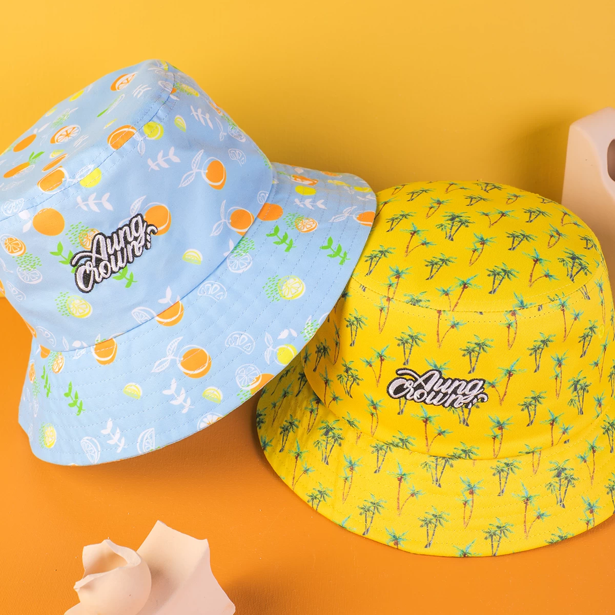 China aungcrown geborduurd logo alle bedrukking zomer emmer hoeden maatwerk fabrikant