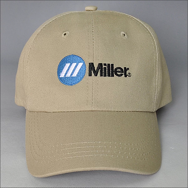 beige color baseball cap with flat embroidery