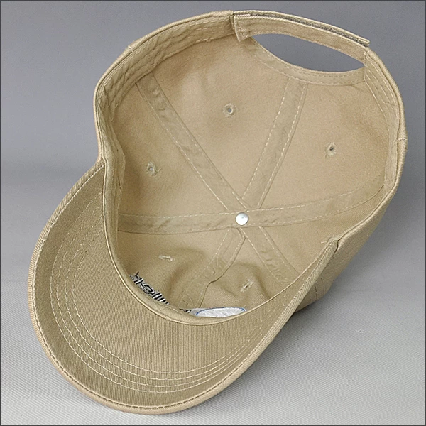 beige color baseball cap with flat embroidery