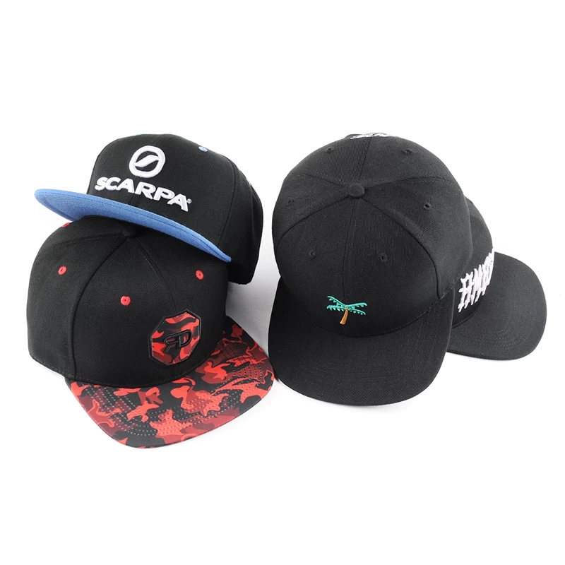 porcelana sombreros del snapback negro sombreros bordados personalizados fabricante