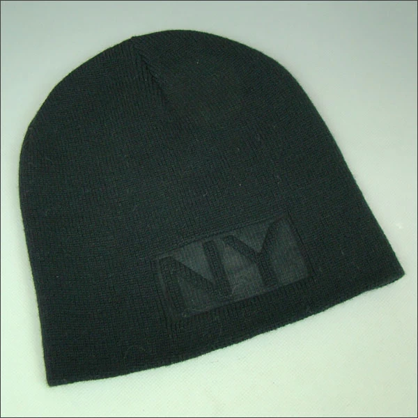 black winter beanie hat with high density logo