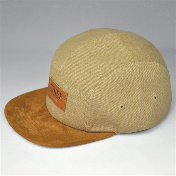 canvas 5 panel hat with leather patch