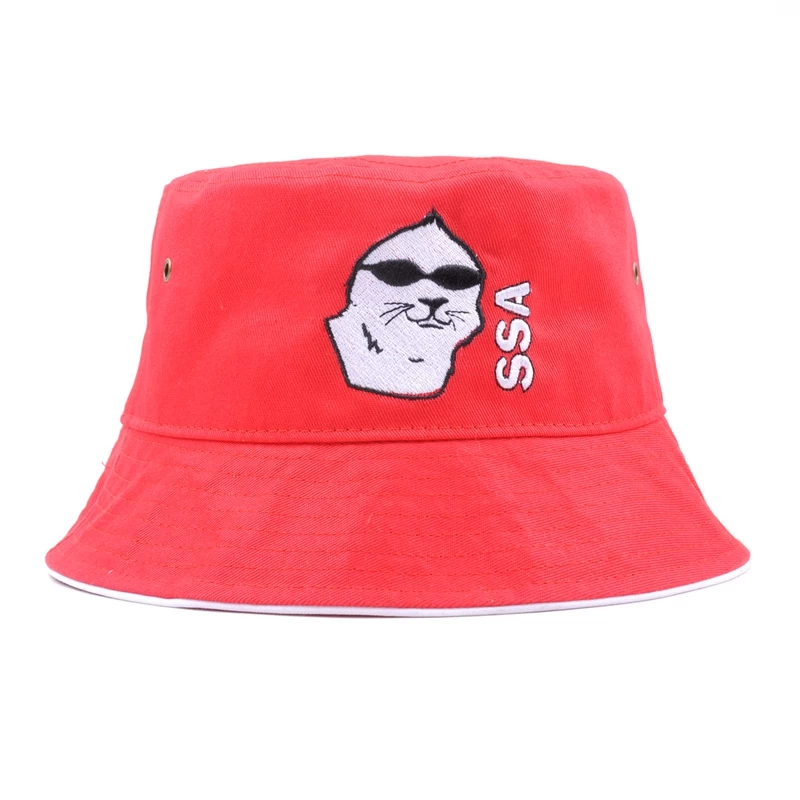 China cartoon embroidery red baby bucket hat custom manufacturer