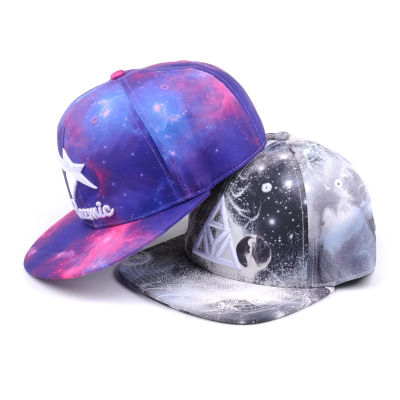China custom embroidery flat caps galaxy snapback hats supplier manufacturer