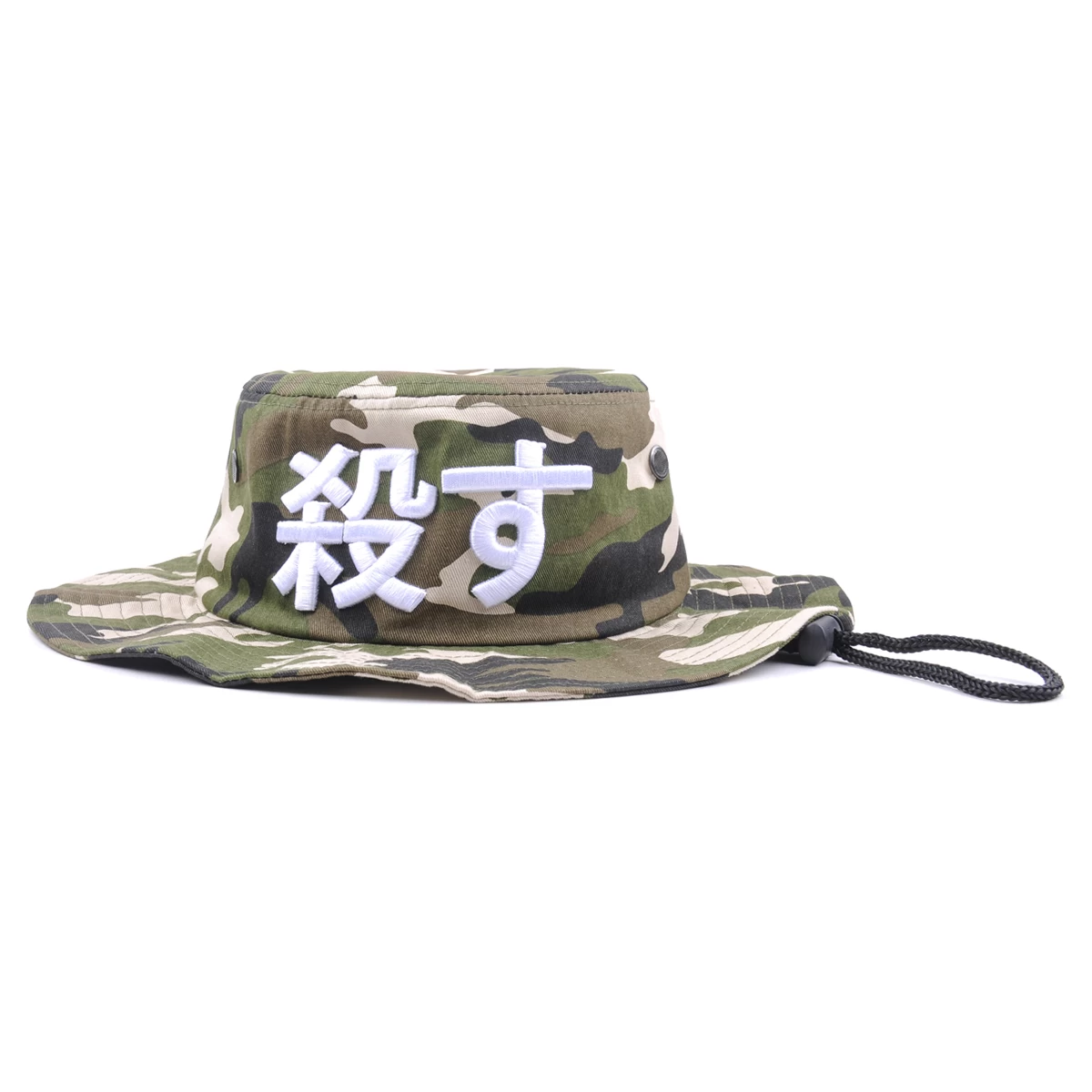 custom embroidery printing camo bucket hat with string