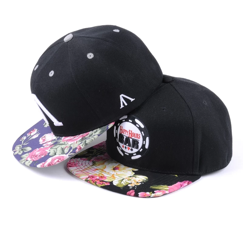 design logo flower brim snapback caps flat hats