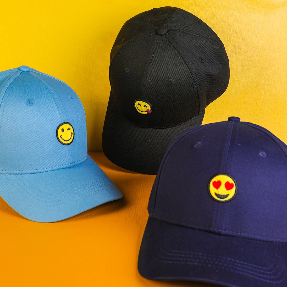 embroidered smiley face emoji logo sports cotton baseball hats