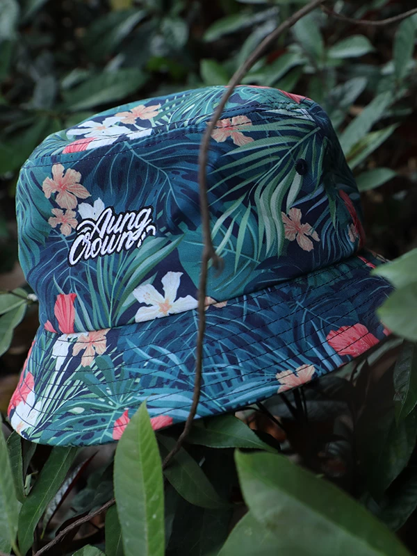 China embroidery aungcrown logo all printed bucket hats custom manufacturer