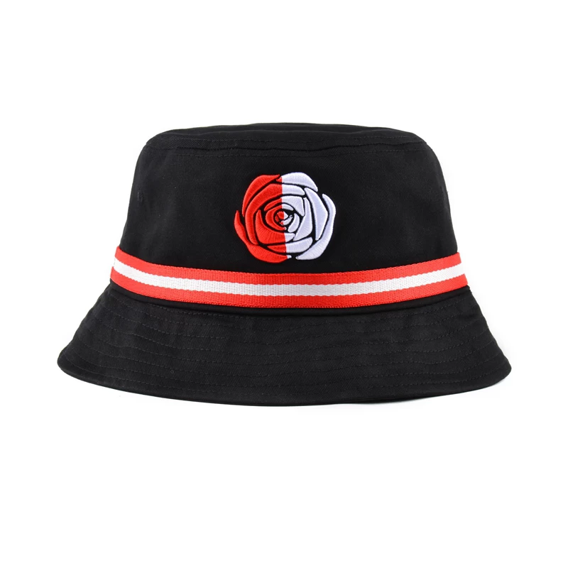 Chine broderie noire mode chapeaux de seau logo design fabricant