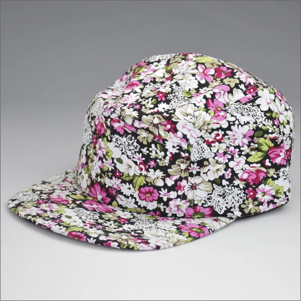 floral fabric blank 5 panel camp cap