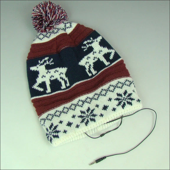 jacquard weave earphone knit beanie hat