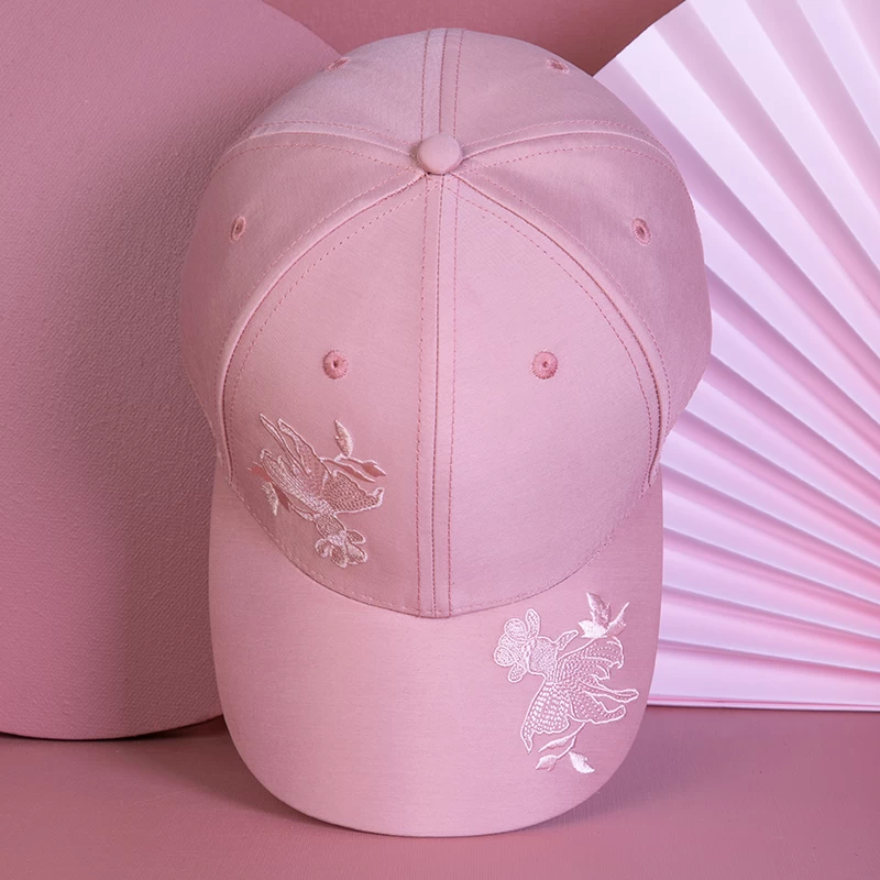 China rosa esportes bordado bonés de beisebol design logotipo personalizado fabricante