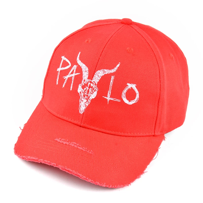 plain logo red distressed baseball cap