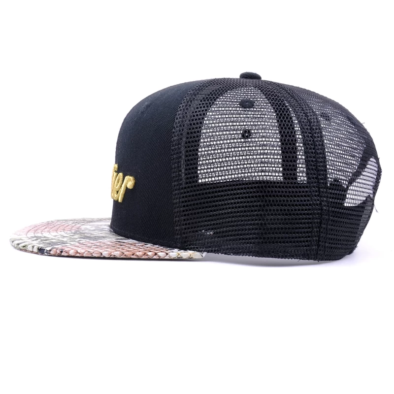 snapback leather brim 3d embroidery acrylic trucker caps